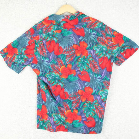 Hilo Hattie Shirt Mens Large Red Blue Floral Tropical Camp Hawaiian Cotton - Picture 4 of 8